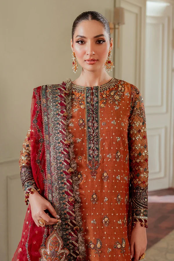 Baroque Luxury Cotton Net Embroidered 3 Piece Unstitched - CH13-01 - Image 5