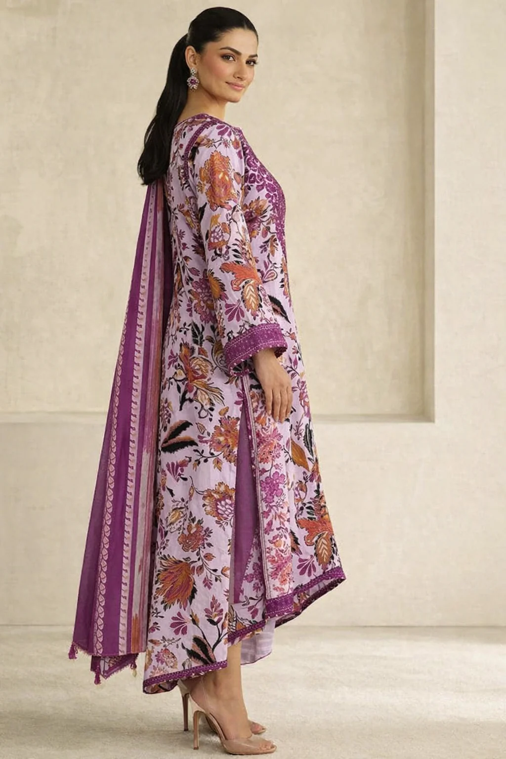 Baroque Luxury Lawn Embroidered & Printed Suit UE-4328 - Image 2