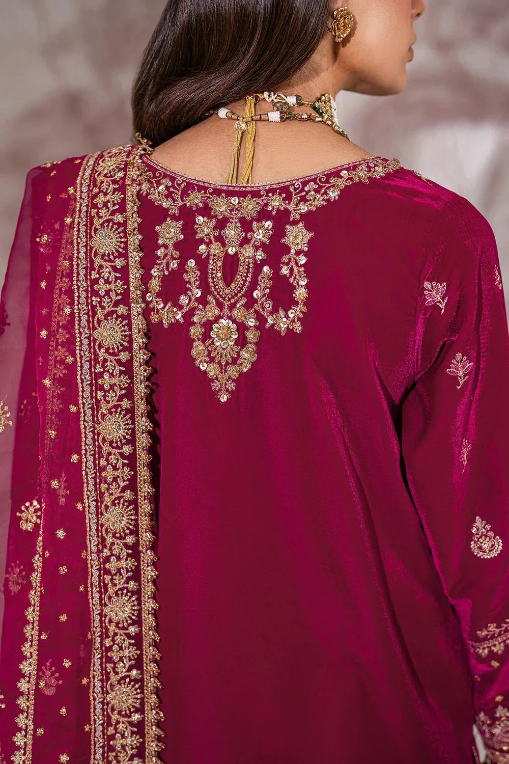 Baroque Luxury Velvet Embroidered Unstitched 3 Piece PR-1020 - Image 7