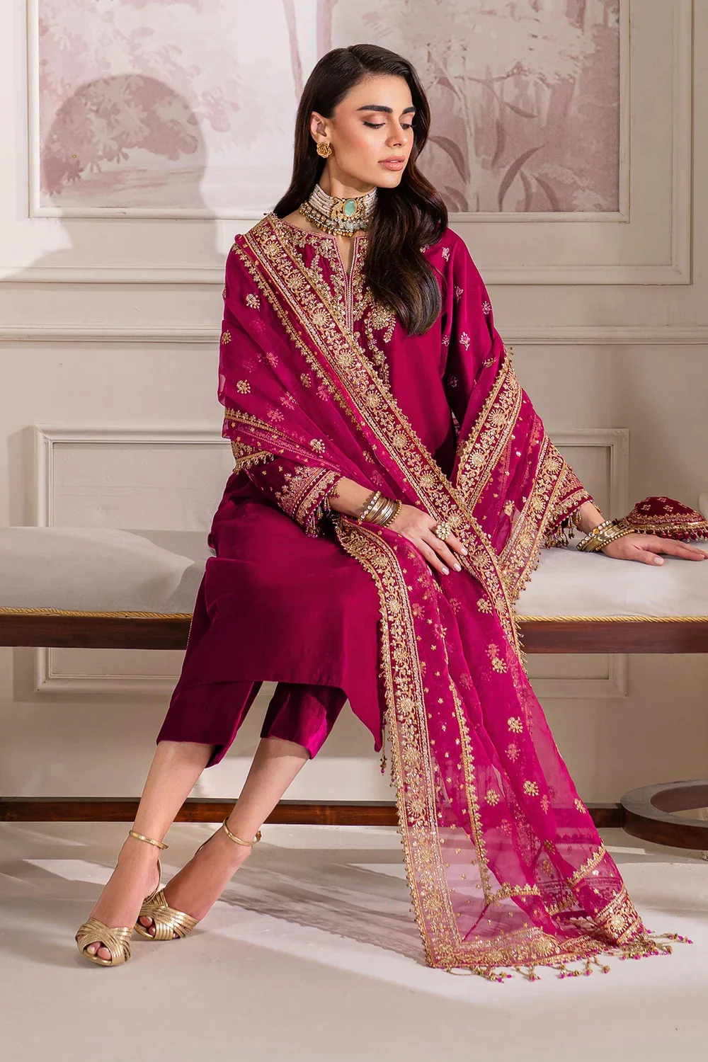 Baroque Luxury Velvet Embroidered Unstitched 3 Piece PR-1020 - Image 8