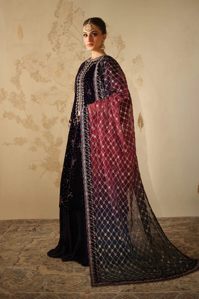 Baroque SF-4319 - Luxury Velvet Embroidered 3 Piece Unstitched - Image 3
