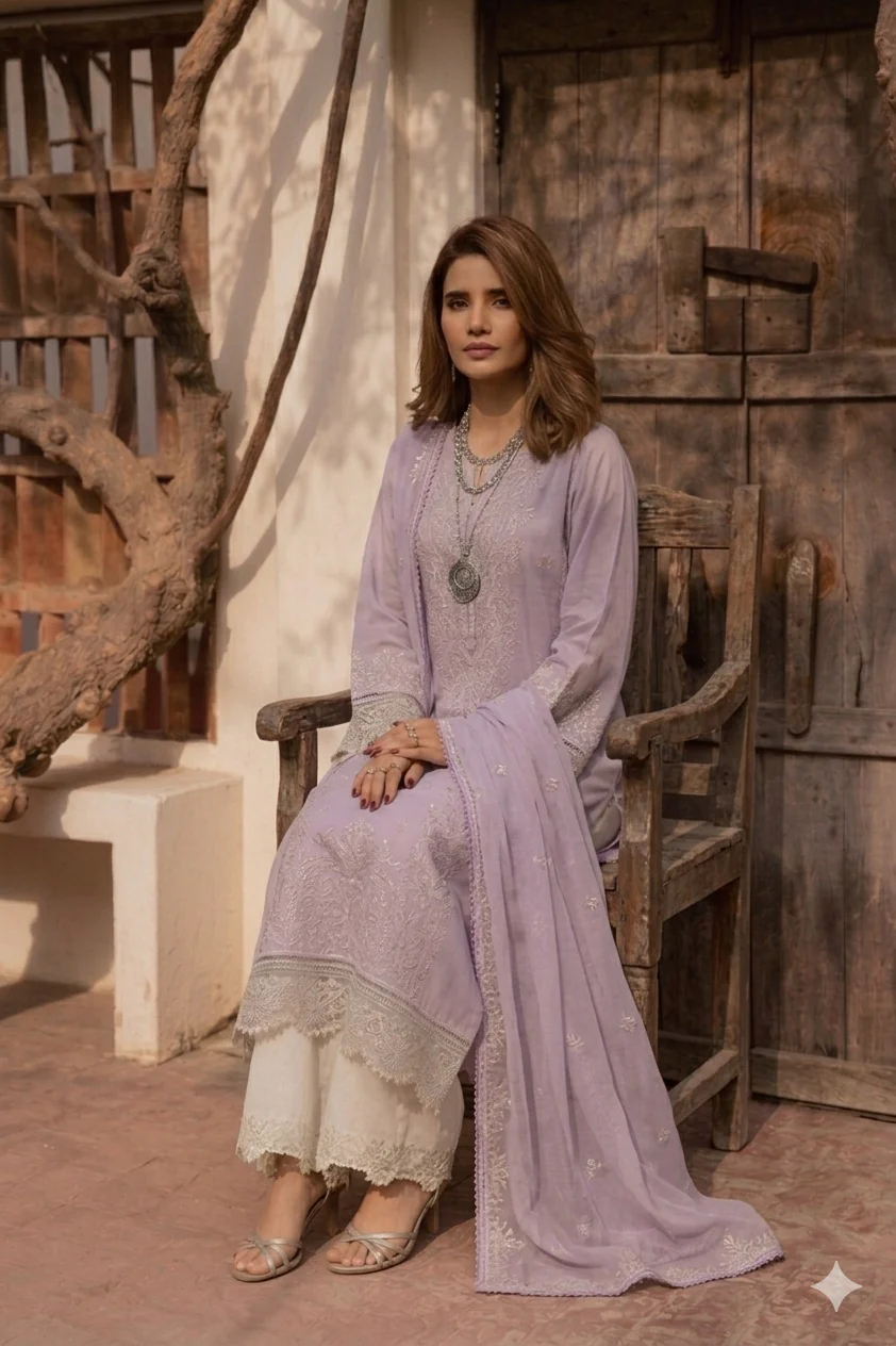 Batik - Luxurious Lawn Embrodiered 3 Piece Unstitched - Lilac - Image 3