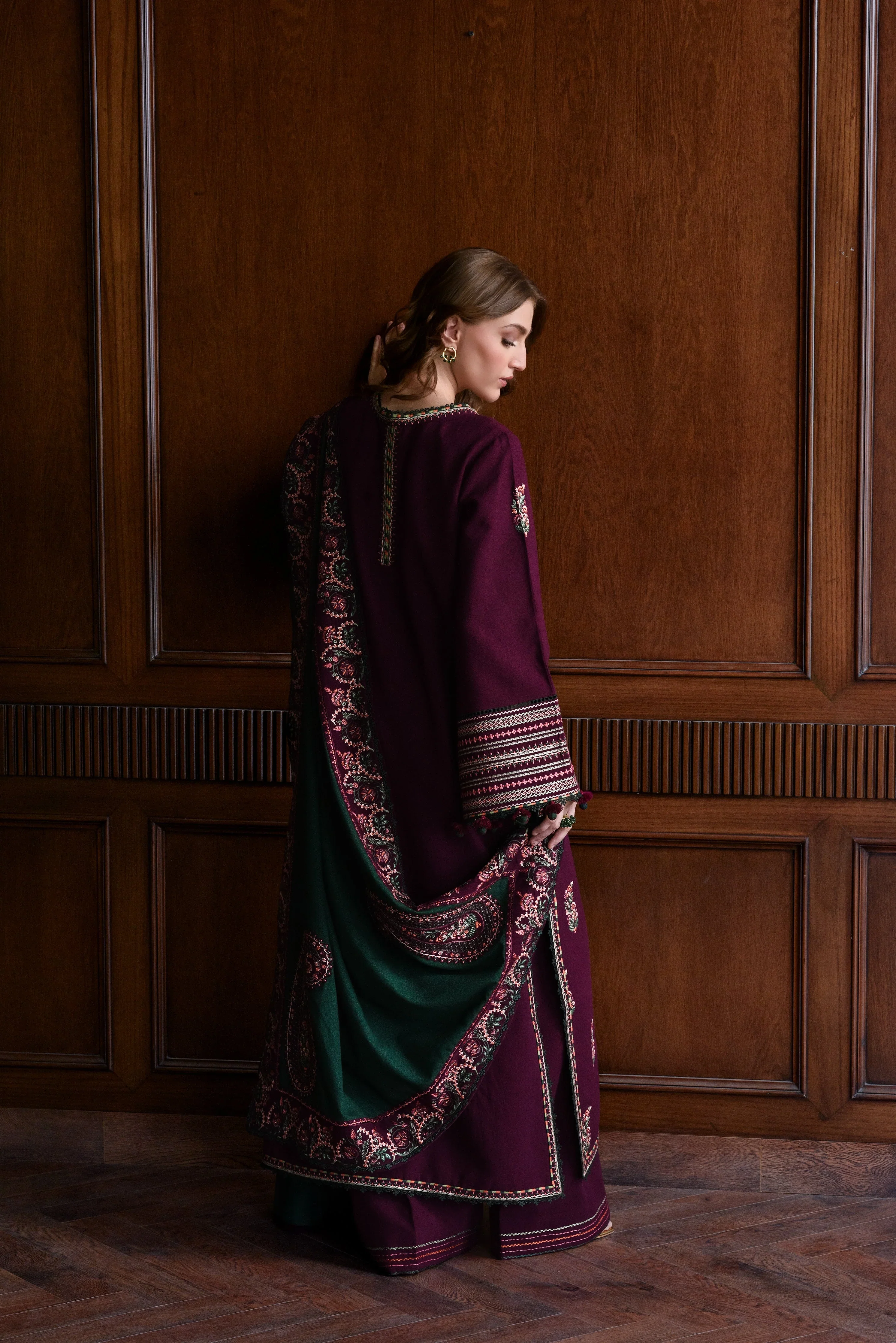 Batik Luxury lawn Embroidered Unstitched Collection Maroon - Image 2
