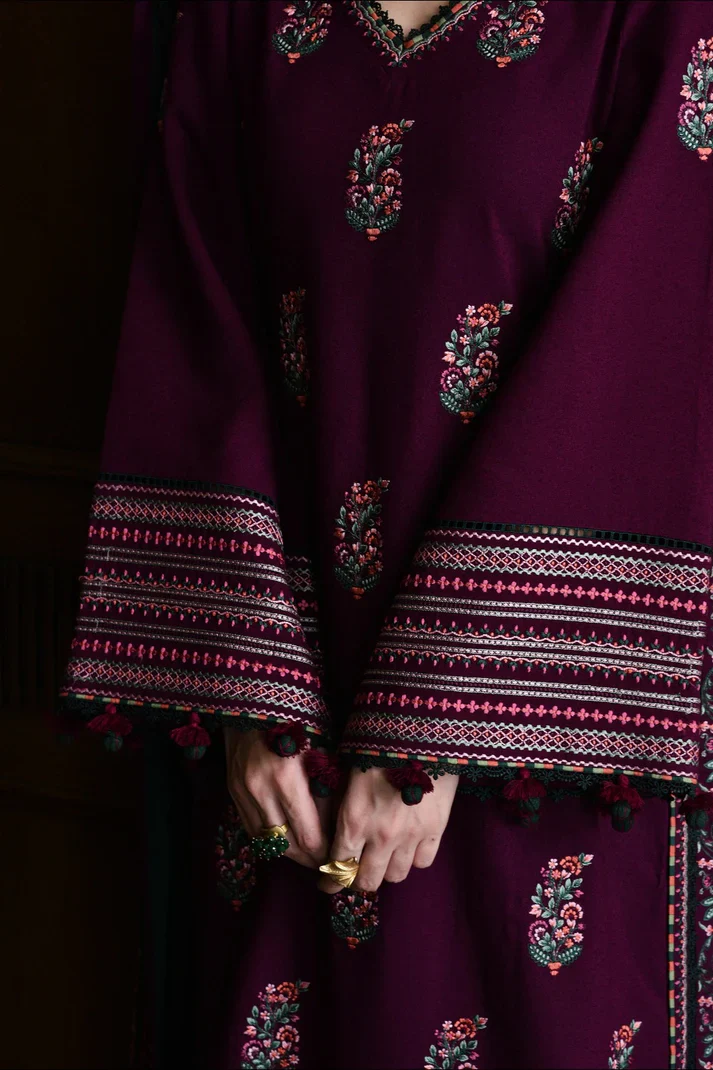 Batik Luxury lawn Embroidered Unstitched Collection Maroon - Image 3