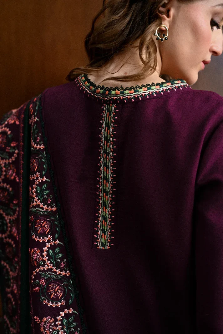 Batik Luxury lawn Embroidered Unstitched Collection Maroon - Image 4