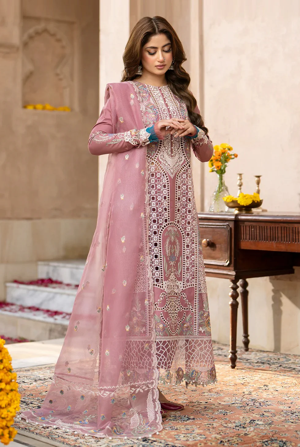 Bin Ilyas - 407-B - Luxury Lawn Embroidered 3 Piece Unstitched - Image 2