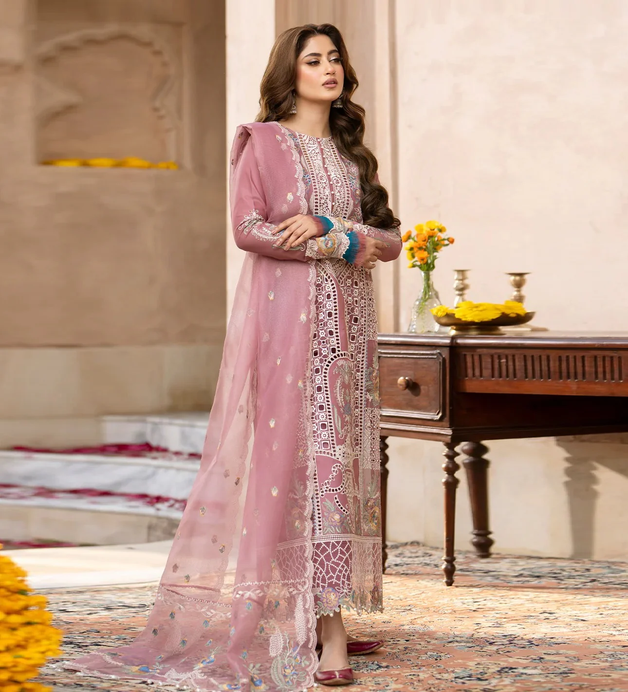 Bin Ilyas - 407-B - Luxury Lawn Embroidered 3 Piece Unstitched - Image 3