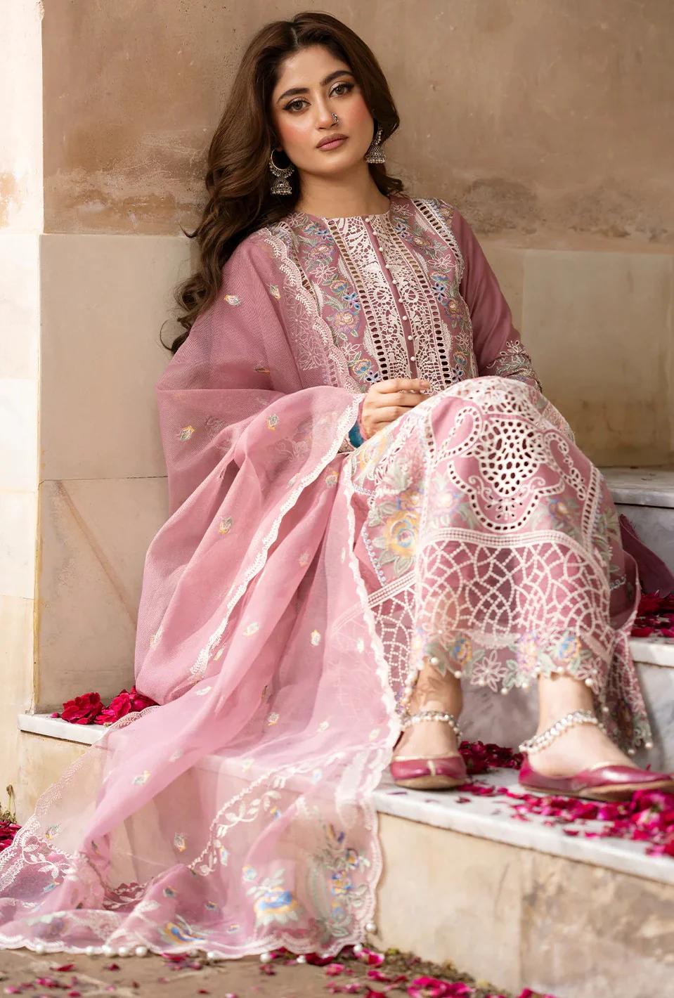 Bin Ilyas - 407-B - Luxury Lawn Embroidered 3 Piece Unstitched - Image 4