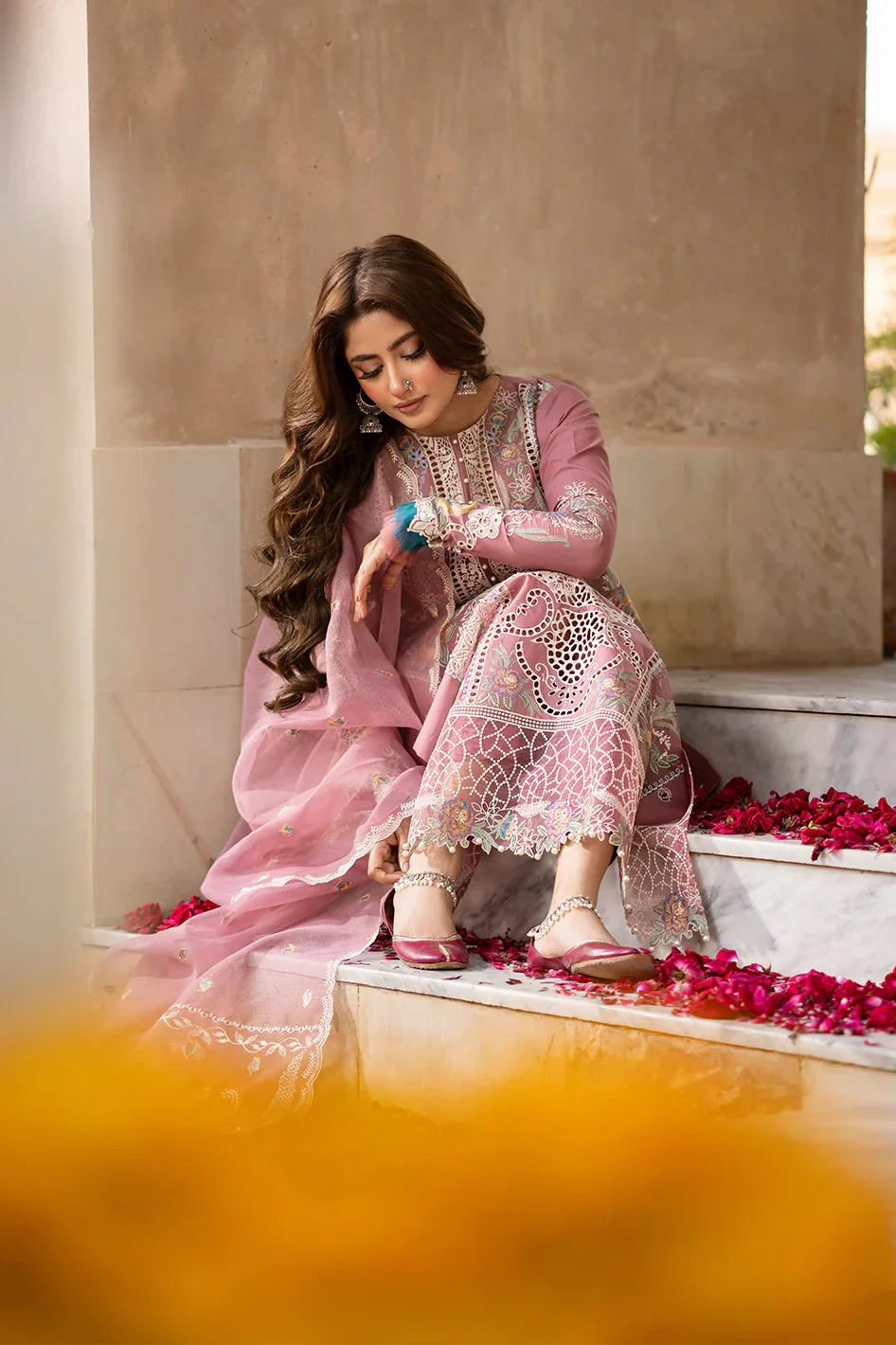 Bin Ilyas - 407-B - Luxury Lawn Embroidered 3 Piece Unstitched - Image 5