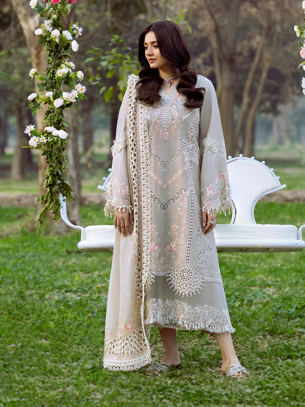 Bin Ilyas Luxury Embroidered Lawn Unstitched 3 Piece 103-B - Image 2