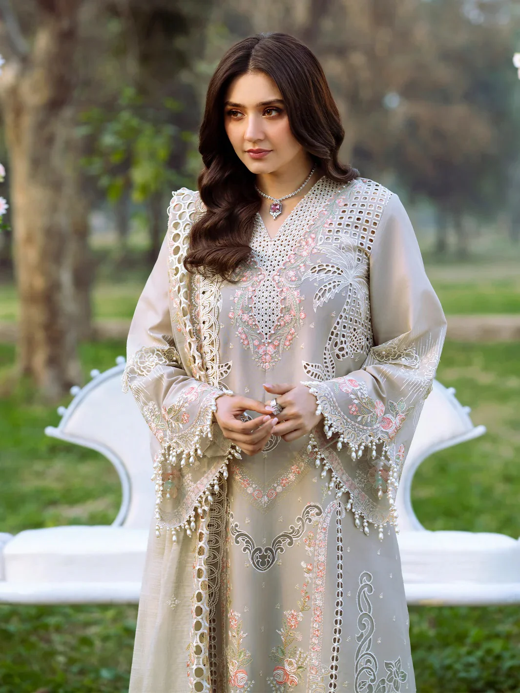 Bin Ilyas Luxury Embroidered Lawn Unstitched 3 Piece 103-B - Image 3