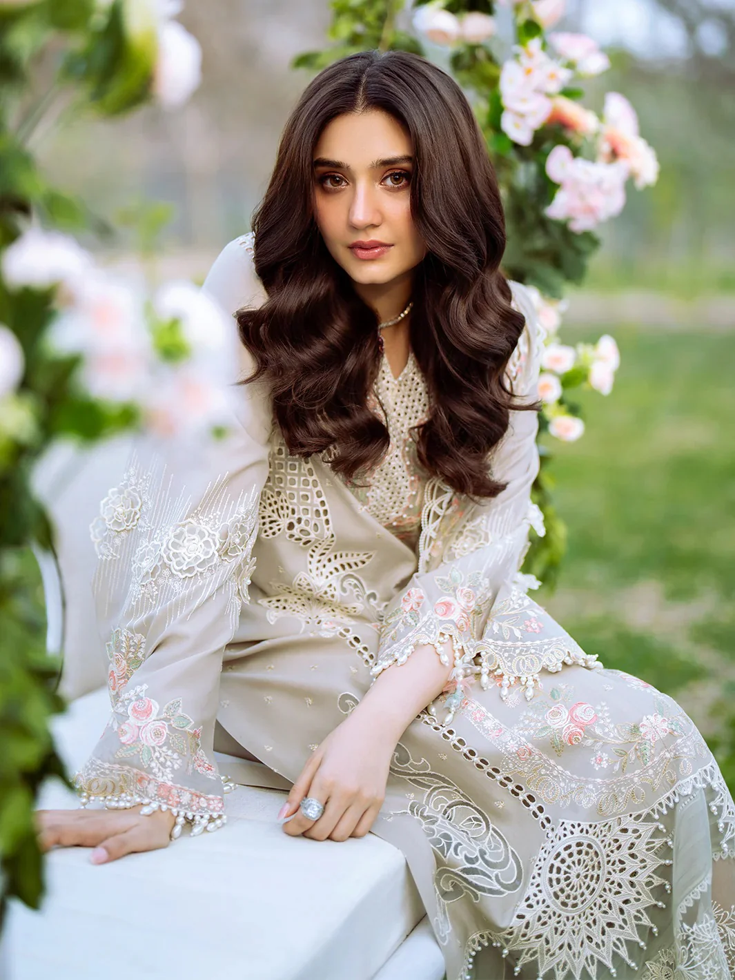Bin Ilyas Luxury Embroidered Lawn Unstitched 3 Piece 103-B - Image 5