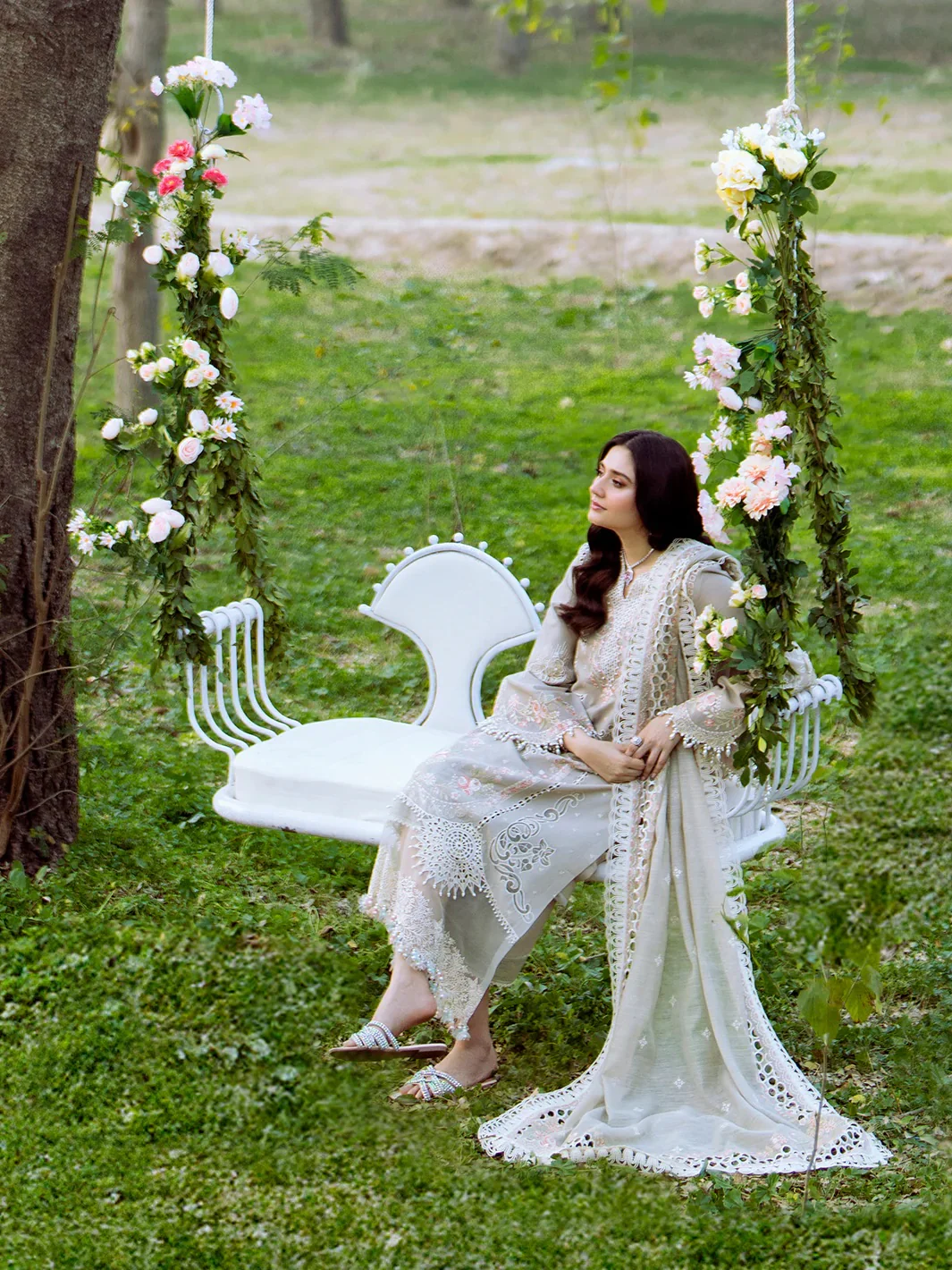 Bin Ilyas Luxury Embroidered Lawn Unstitched 3 Piece 103-B - Image 7