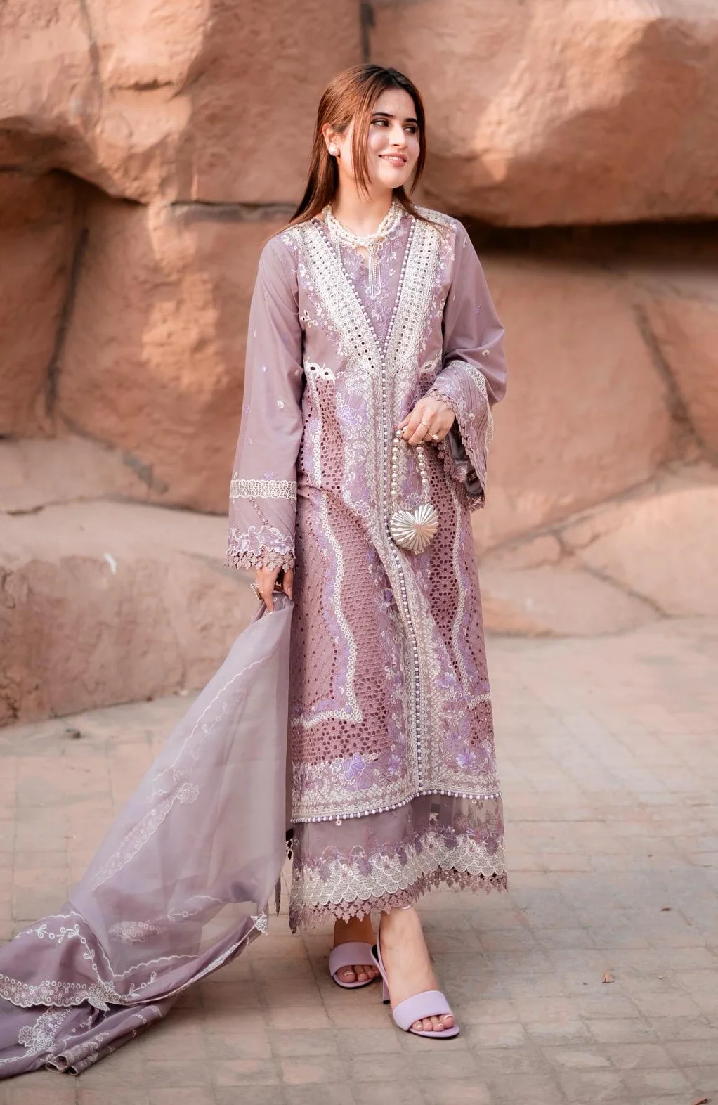 Bin Ilyas Luxury Lawn Chikankari Luxury Embroidered 3 Piece Suit - J1547 - Image 3