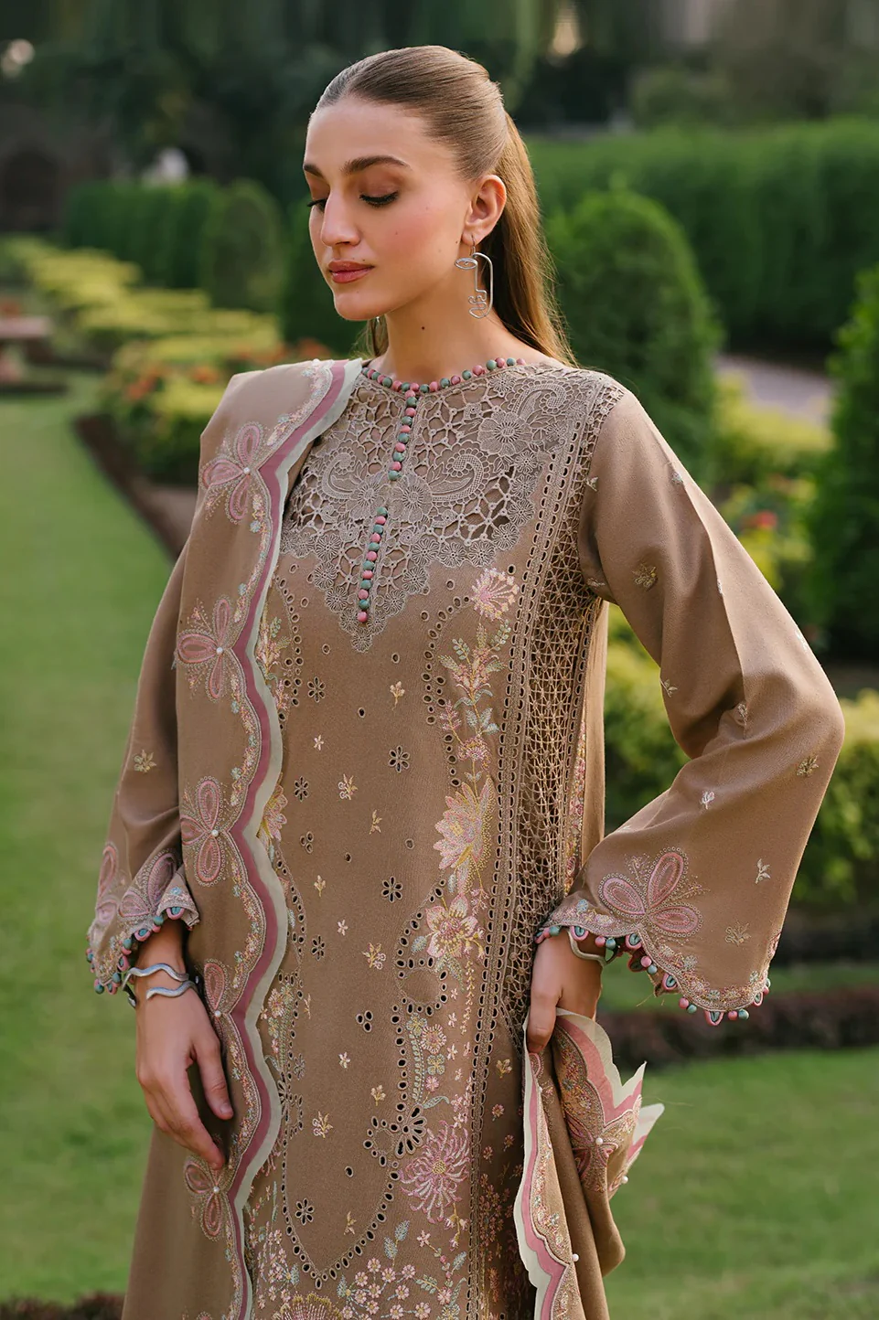 Bin Ilyas - Luxury Lawn Embroidered Unstitched 3 Piece - 154 A - Image 7