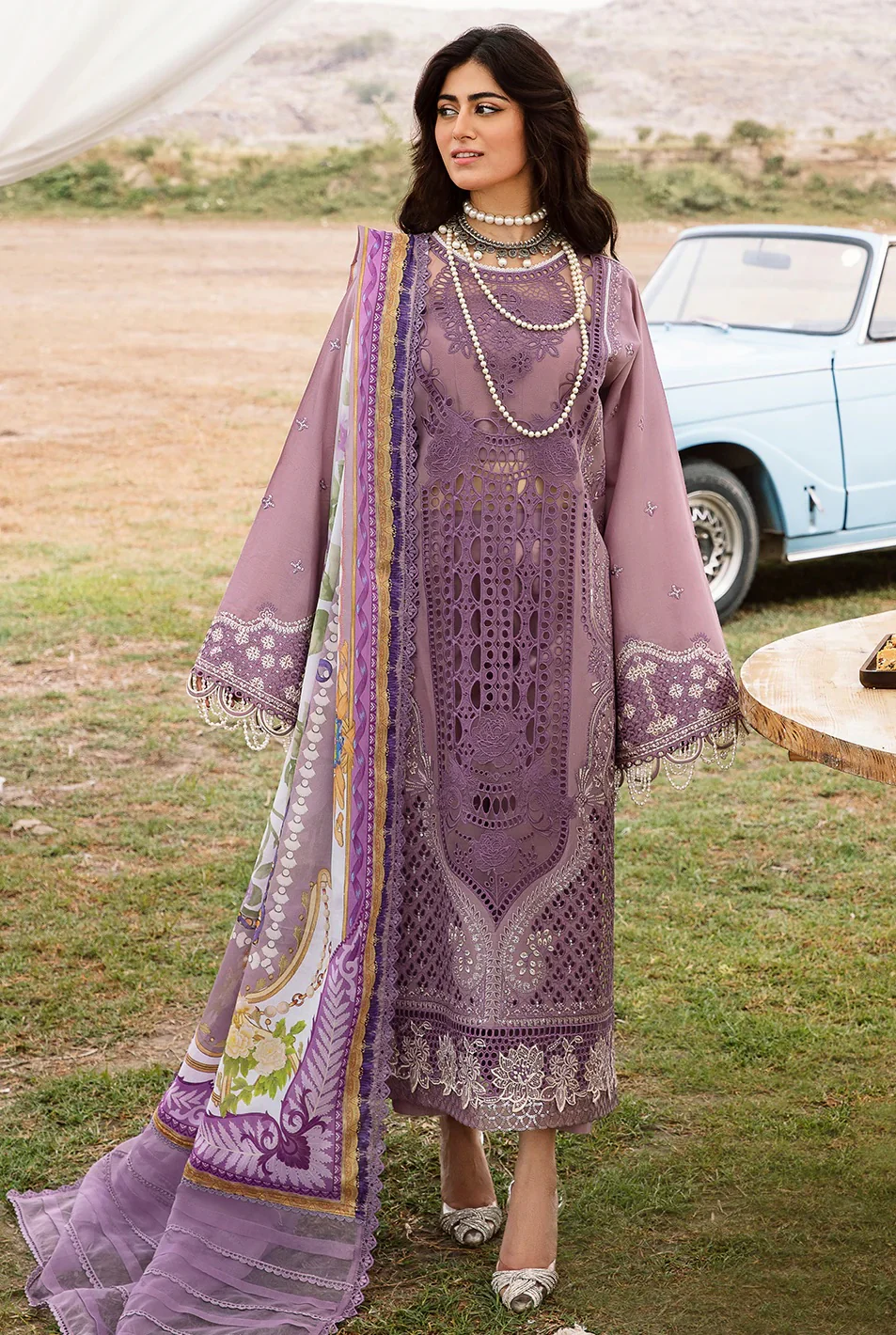 Bin Ilyas - Luxury Lawn Embroidered Unstitched 3 Piece - 713 - A - Image 2
