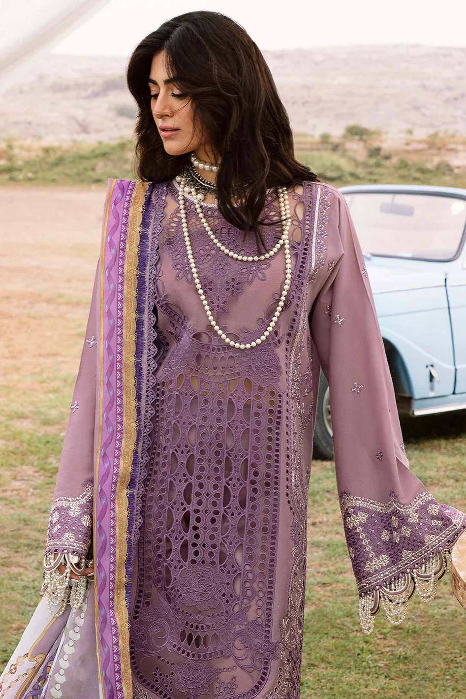 Bin Ilyas - Luxury Lawn Embroidered Unstitched 3 Piece - 713 - A - Image 6