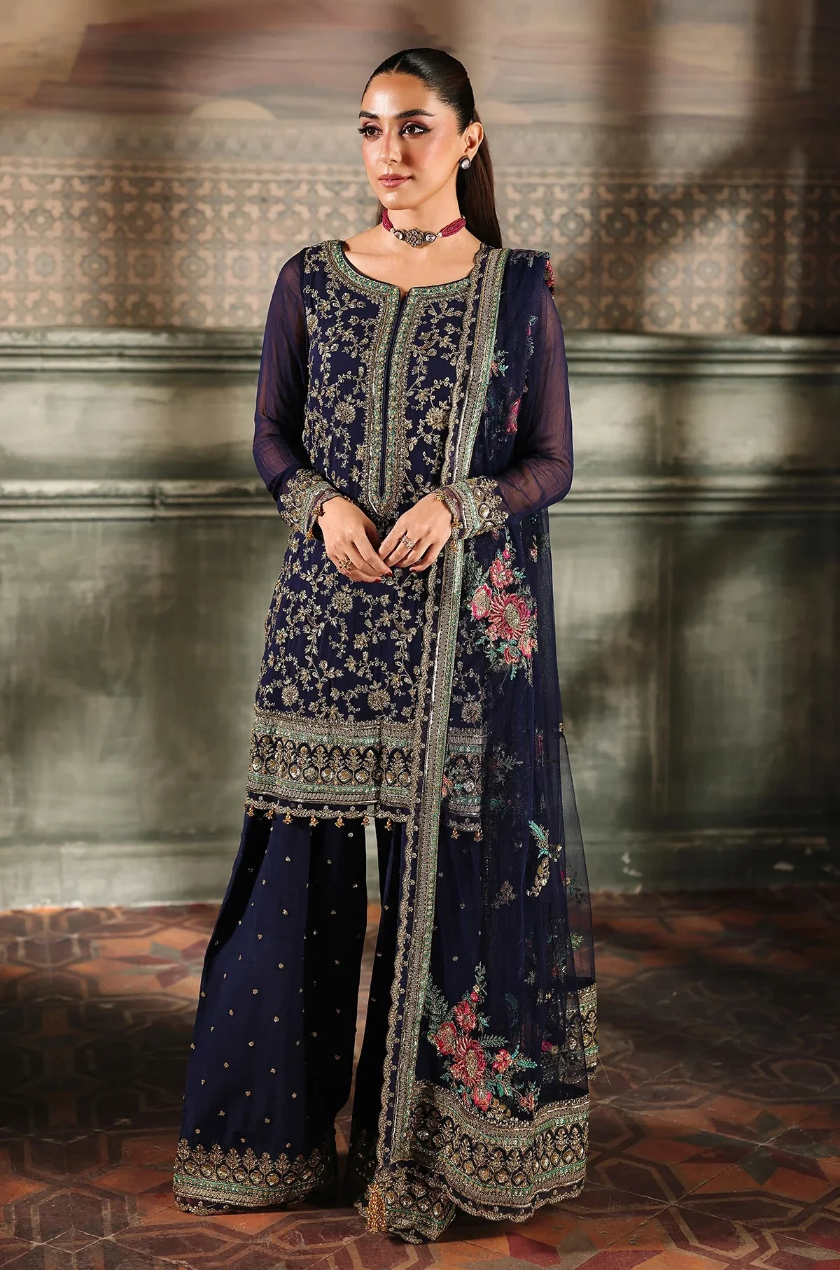 Charizma ๐๐๐๐ฌ๐ญ๐๐ง-๐-๐๐๐ฌ๐ก๐๐ง - Luxury Chifon Embroidered 3 Piece Unstitched
