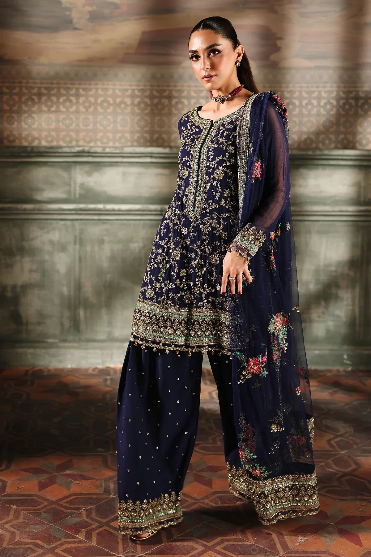 Charizma ๐๐๐๐ฌ๐ญ๐๐ง-๐-๐๐๐ฌ๐ก๐๐ง - Luxury Chifon Embroidered 3 Piece Unstitched - Image 2