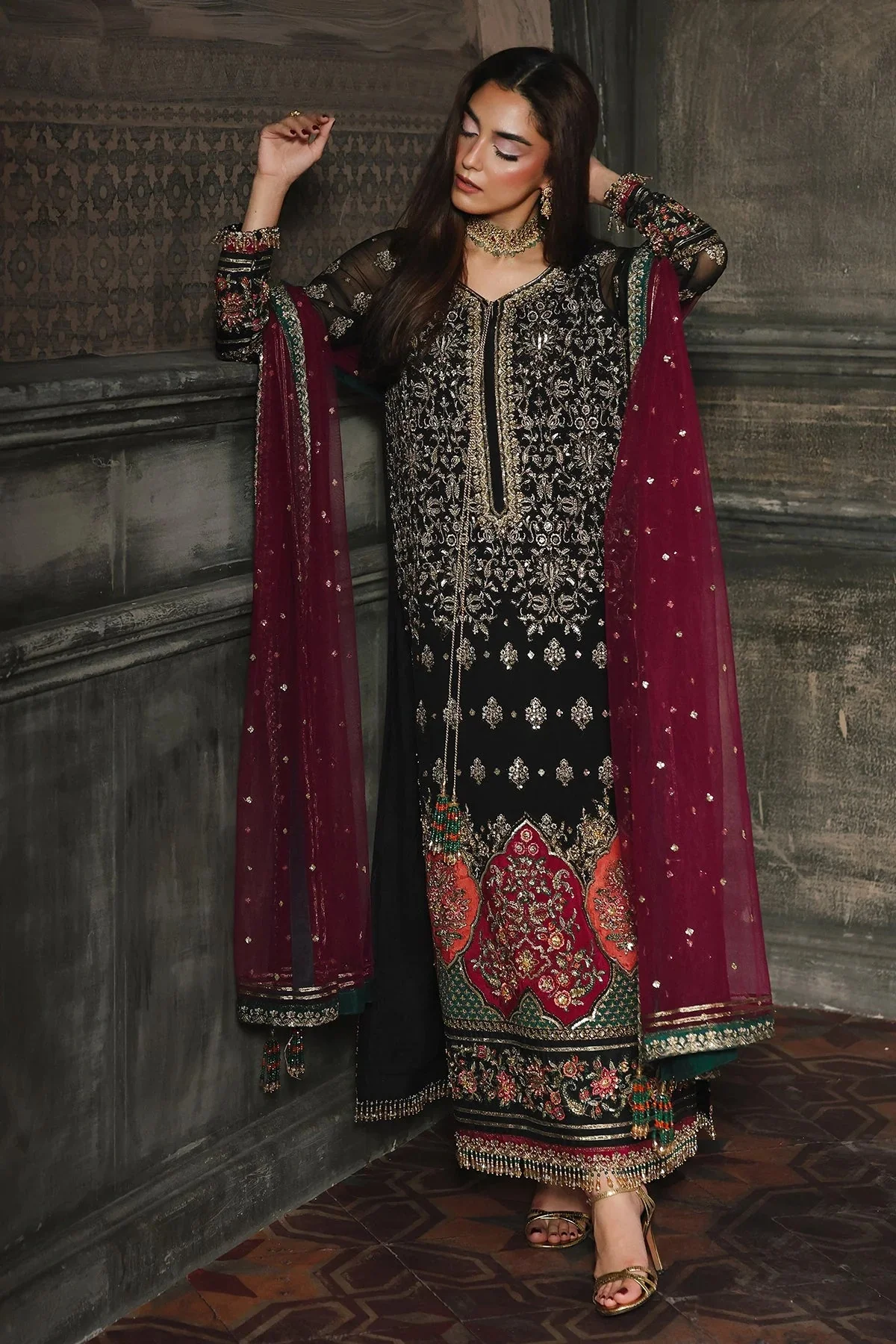 Charizma - Luxury Chiffon Embroidered 3 Piece Unstitched - DJW5-08 - Image 2