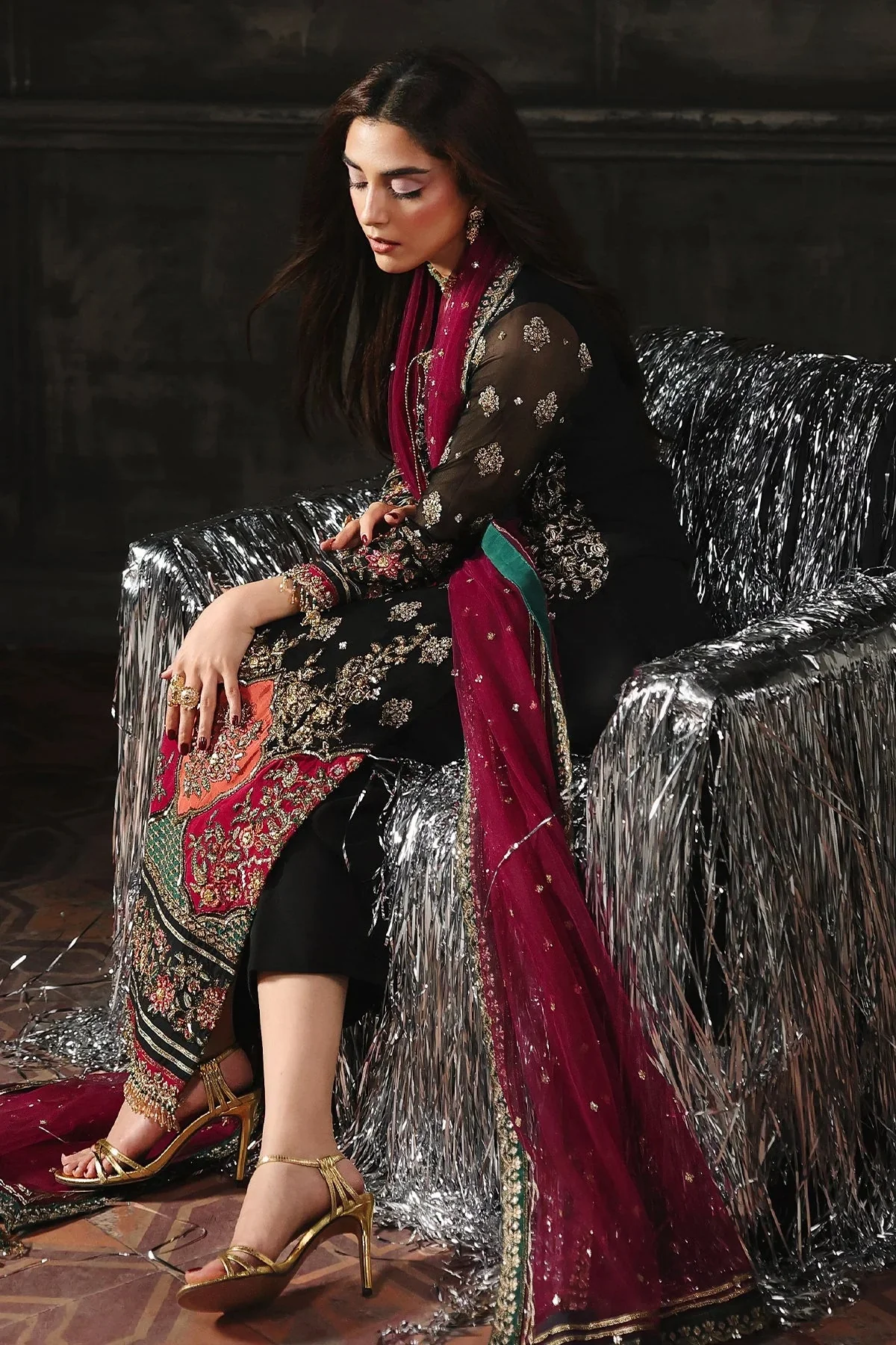 Charizma - Luxury Chiffon Embroidered 3 Piece Unstitched - DJW5-08 - Image 6