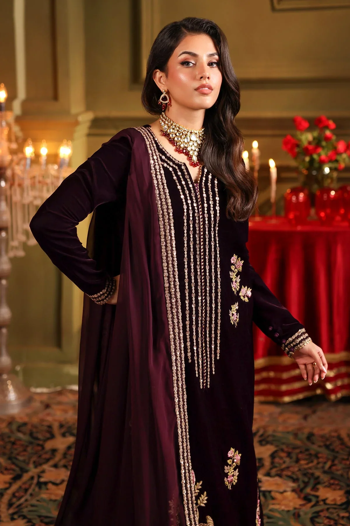 Charizma Luxury Velvet 3 Pc Embroidered Collection VVT4-014 - Image 3