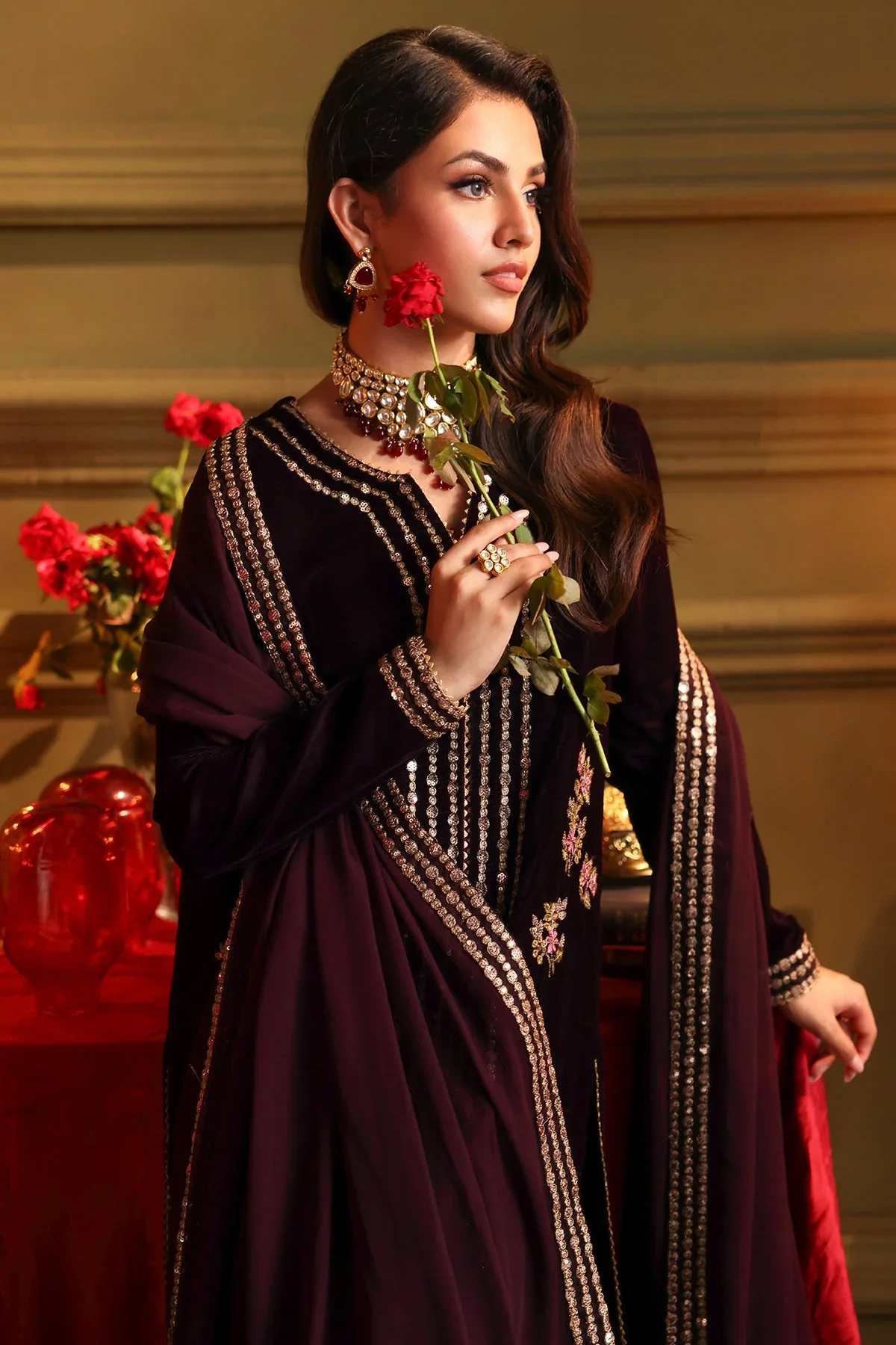Charizma Luxury Velvet 3 Pc Embroidered Collection VVT4-014 - Image 4