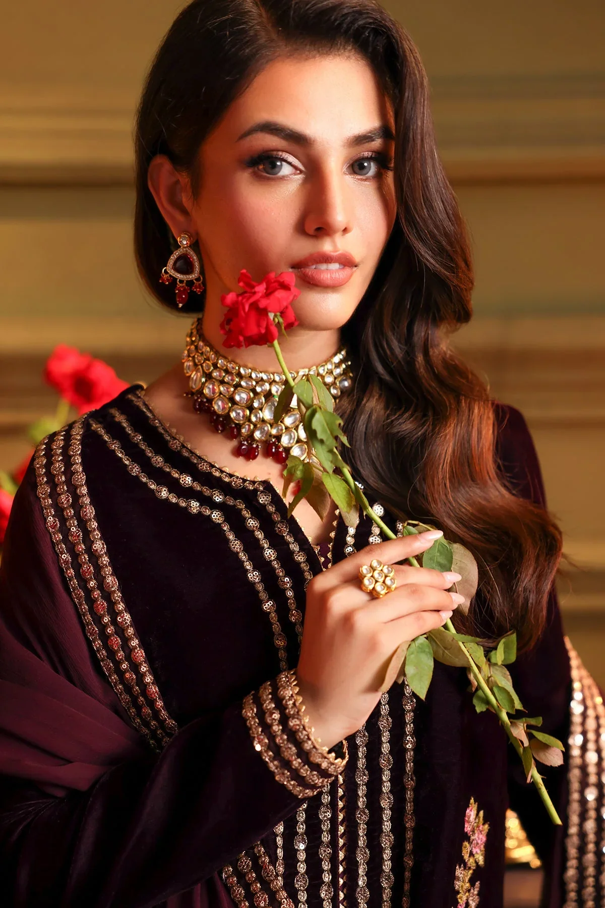Charizma Luxury Velvet 3 Pc Embroidered Collection VVT4-014 - Image 5
