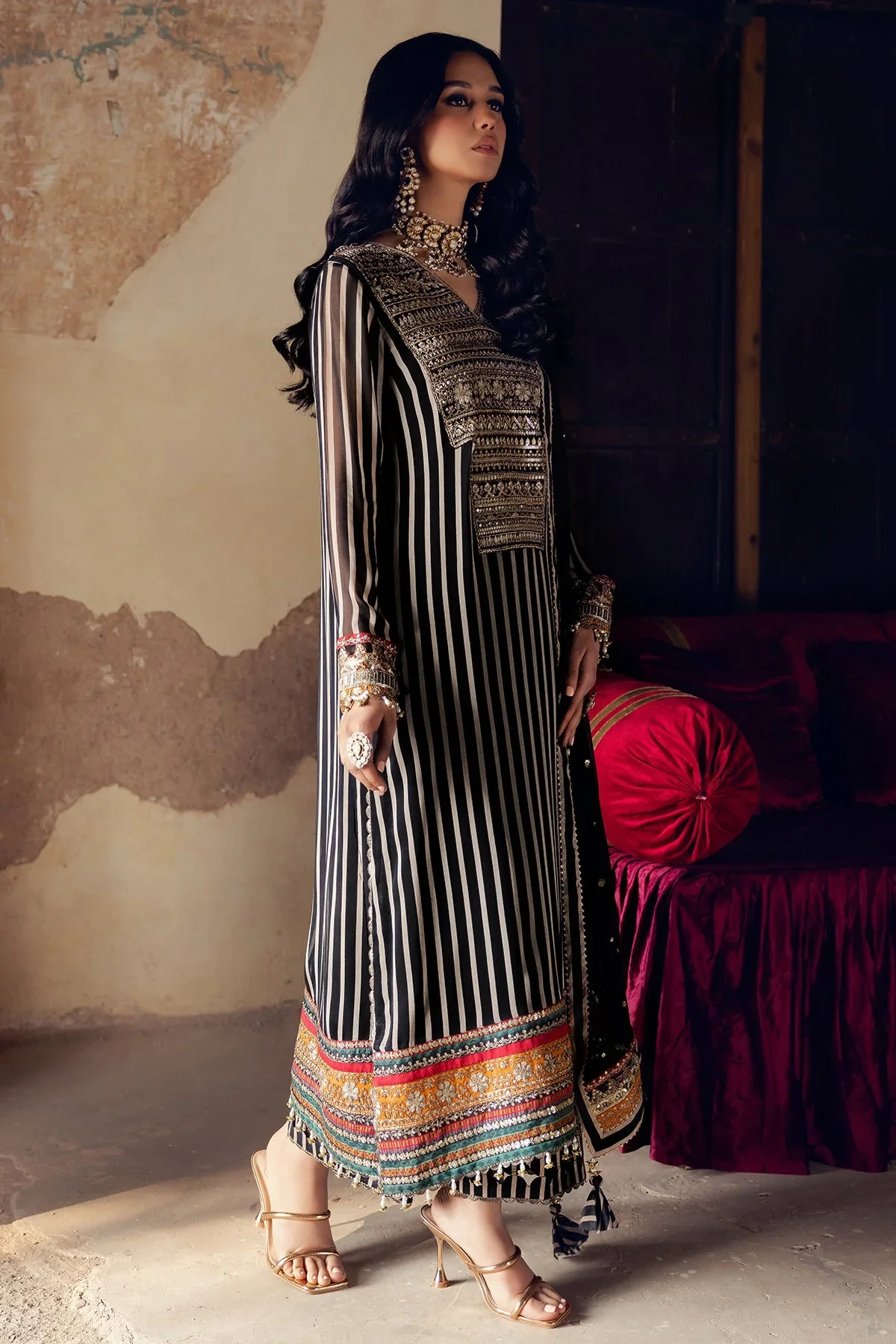 Charizma Vasal Embroidered Luxury Chiffon Unstitched 3Pc Suit VSL5-18 - Image 2