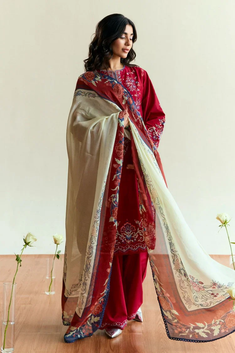 Coco By Zara Shahjahan Luxury Lawn Embroidered Unstitched 3 Piece Alba D8 - Image 3
