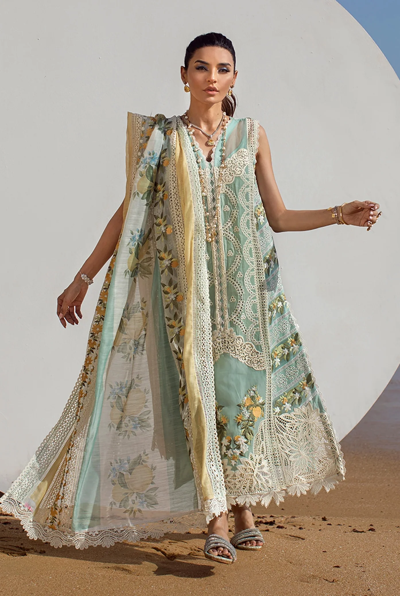 Crimson - Lawn Embroidered 3 Piece Unstitched - Sicilian Summer - 2A - Aqua - Image 3