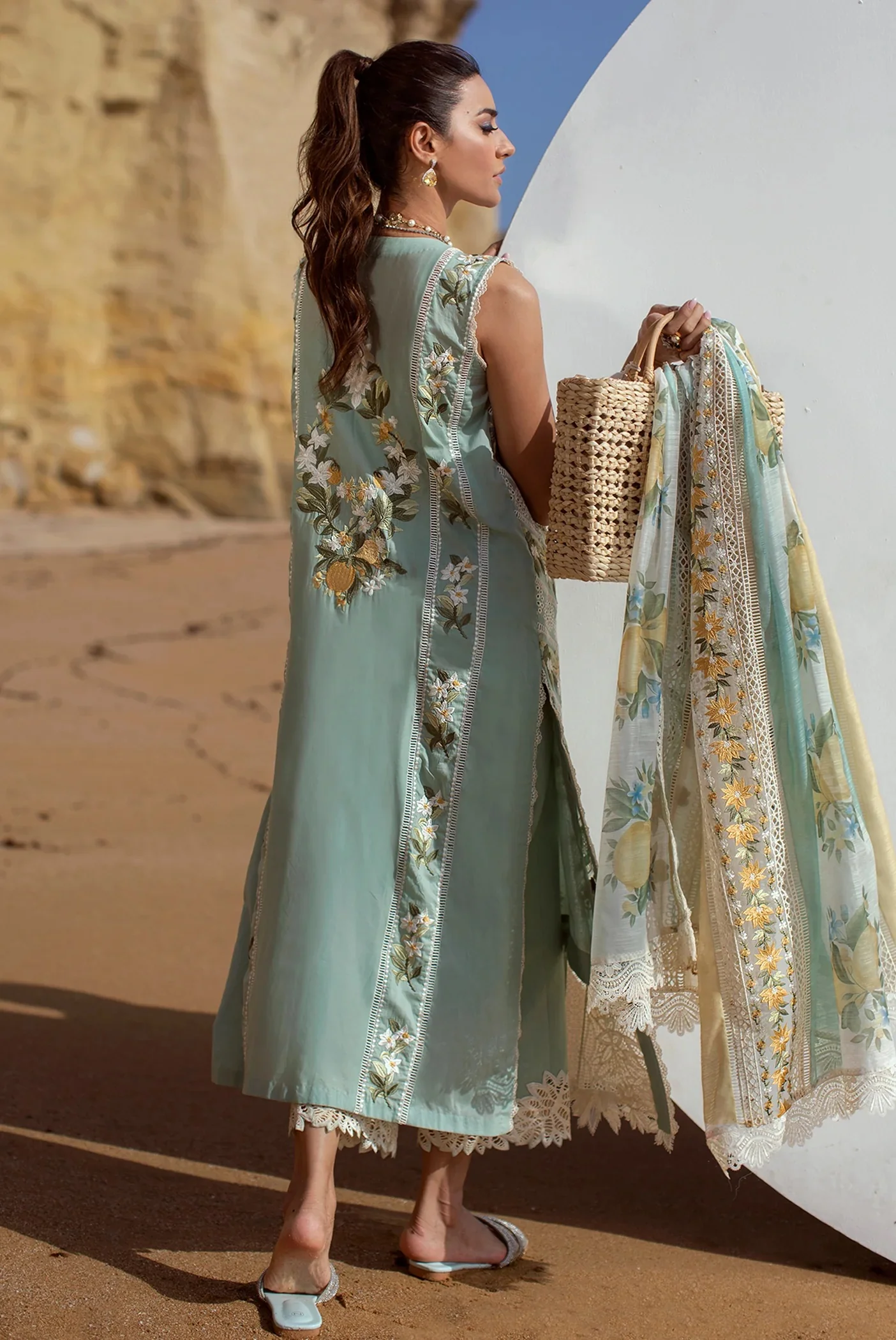 Crimson - Lawn Embroidered 3 Piece Unstitched - Sicilian Summer - 2A - Aqua - Image 6