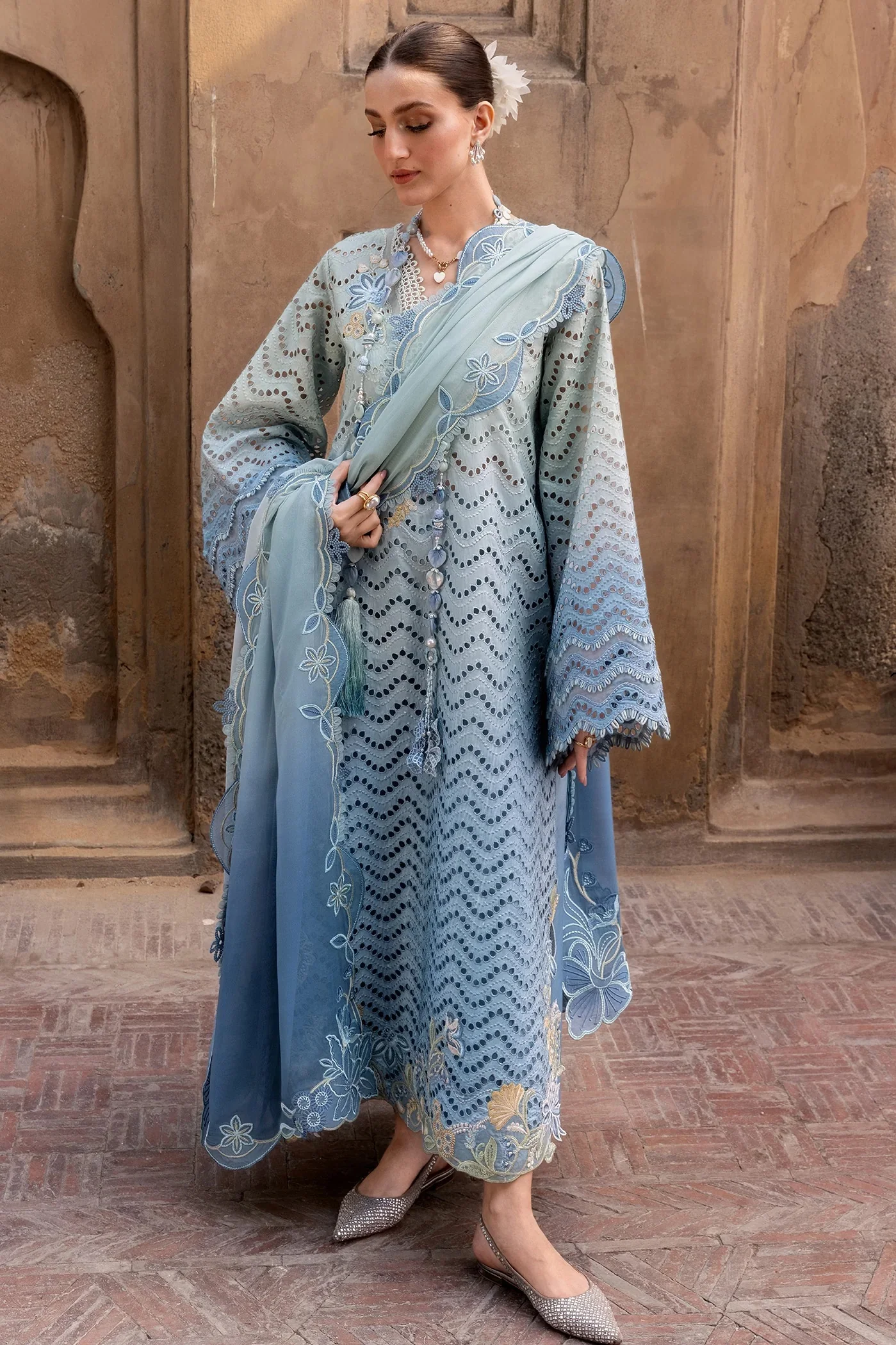 Crimson - Luxury Swiss Lawn Embroidered 3 Piece Unstitched - OMBRE LOVE - D8A - Image 4