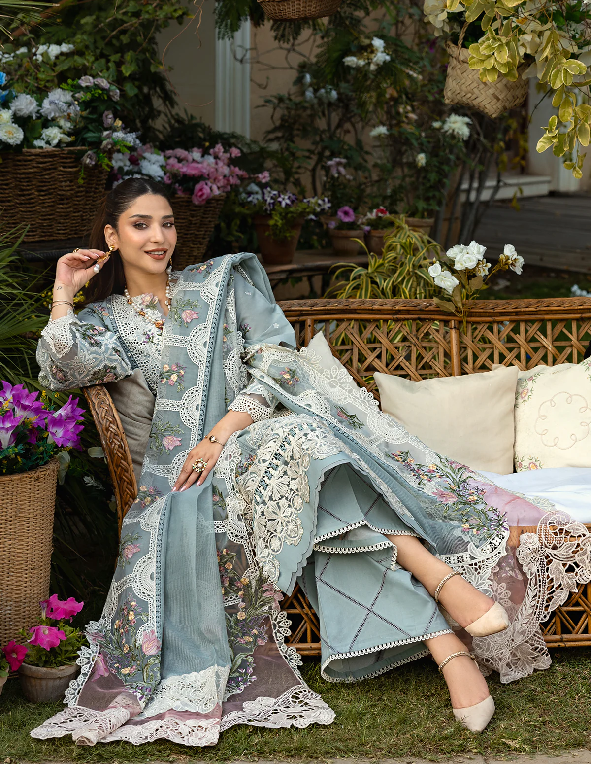 Elaf Embroidered Lawn Suit Unstitched 3 Pc ELM- 03 B Samaa - Summer Collection - Image 3