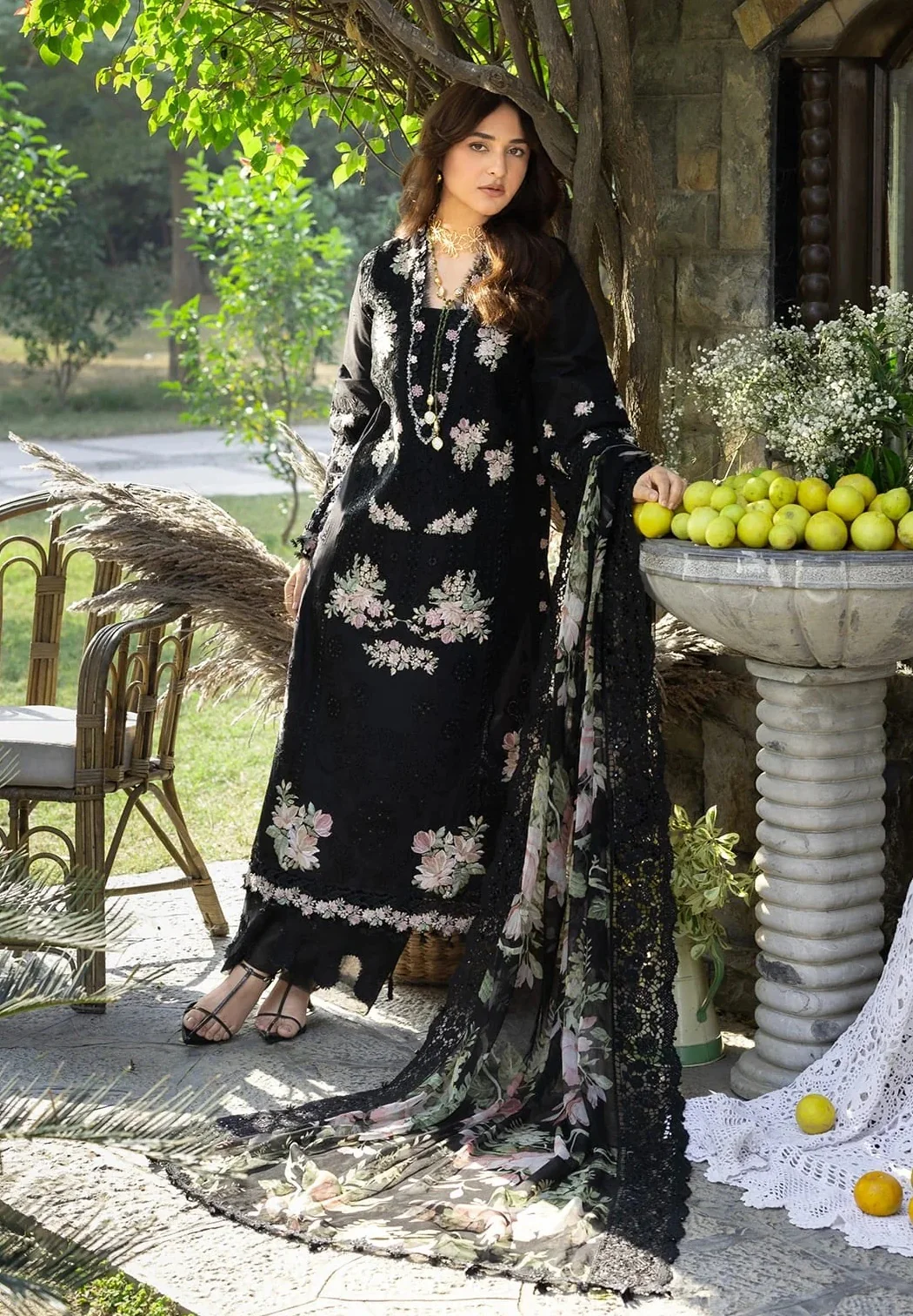 Elaf - Luxury Lawn Embroidered 3 Piece Unstitched - Midnight Blossom - Image 2