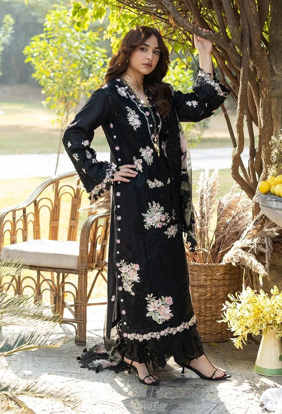 Elaf - Luxury Lawn Embroidered 3 Piece Unstitched - Midnight Blossom - Image 3
