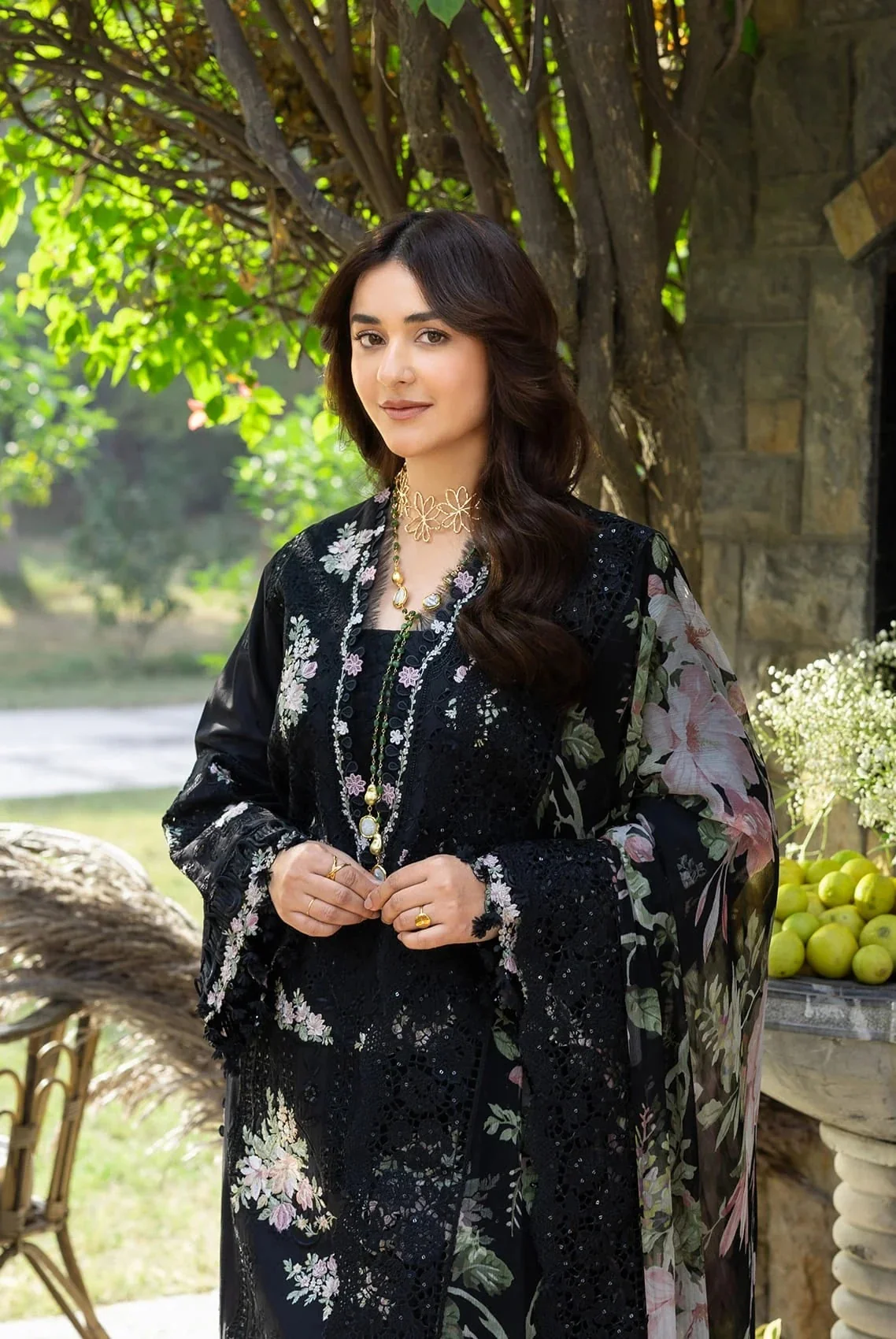 Elaf - Luxury Lawn Embroidered 3 Piece Unstitched - Midnight Blossom - Image 5