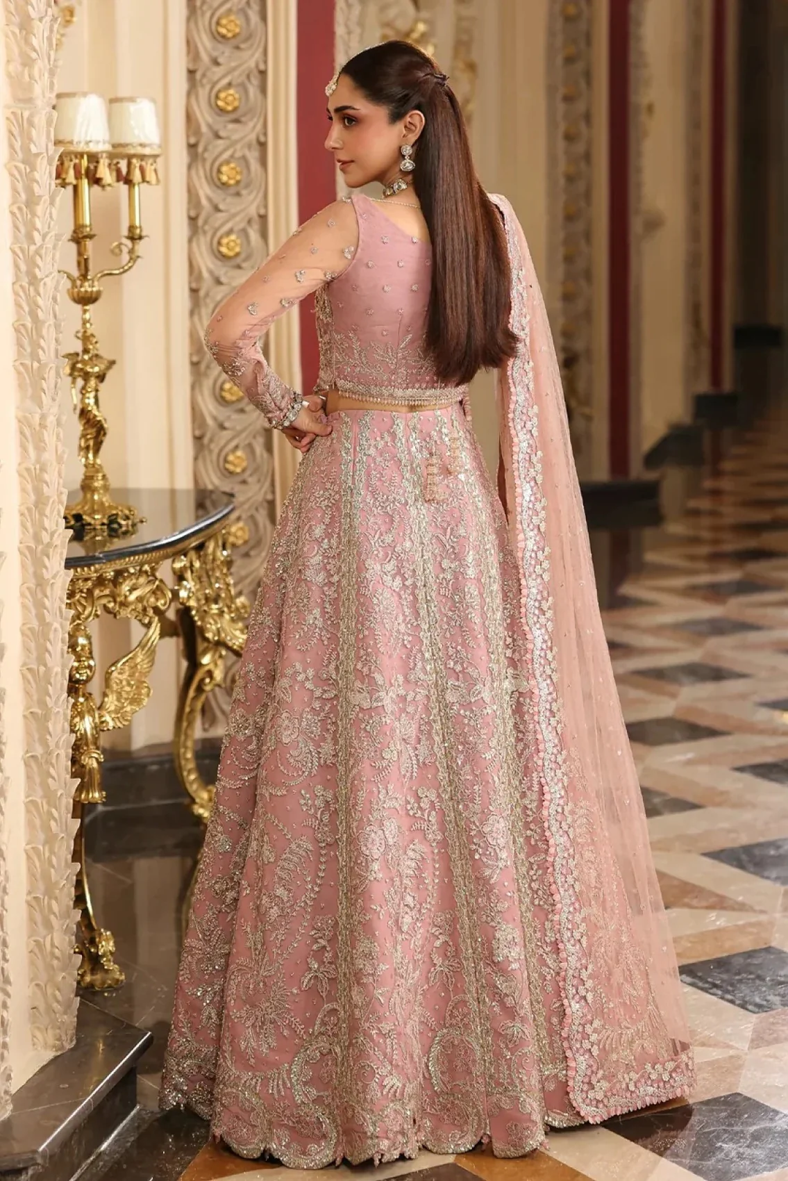 Elaf - Luxury Net Embroidered 3 Piece Unstitched - ESH-02 - GLAMOROUS - Image 4