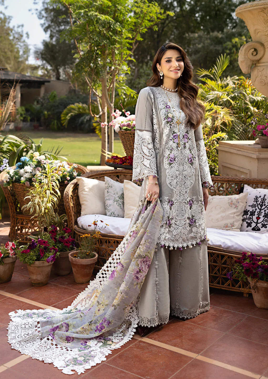 Elaf Premium Embroidered Luxury Lawn Unstitched 3Pc Suit ELM-05 RAMSHA - Image 3