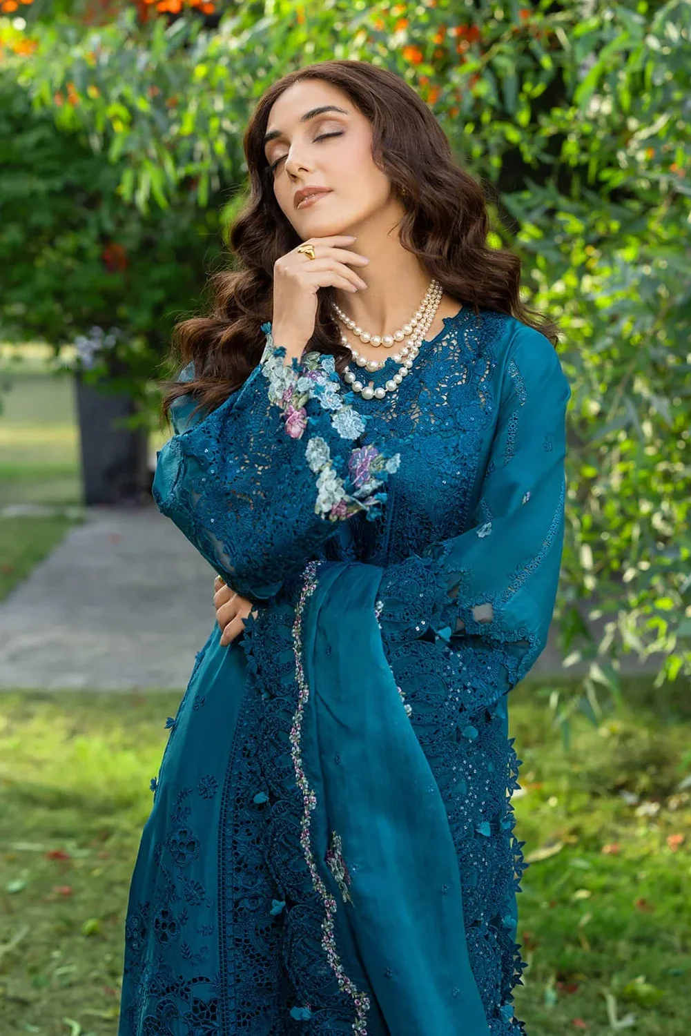 Elaf Premium Embroidered Luxury Lawn Unstitched 3Pc Suit ELY-06 SAPPHIRE - Image 10