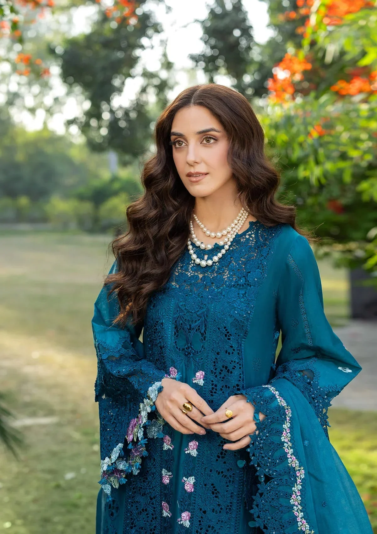 Elaf Premium Embroidered Luxury Lawn Unstitched 3Pc Suit ELY-06 SAPPHIRE - Image 11