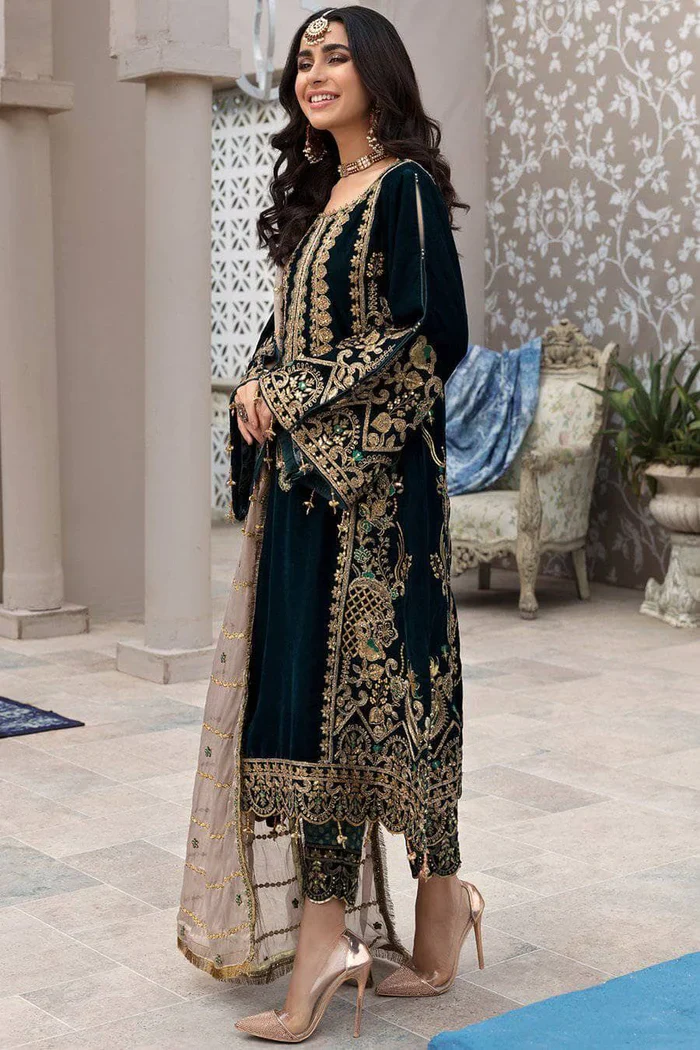 Emaan Adeel Luxury Velvet Collection 3 Pc Unstitched MK-2 Makhmal - Image 2