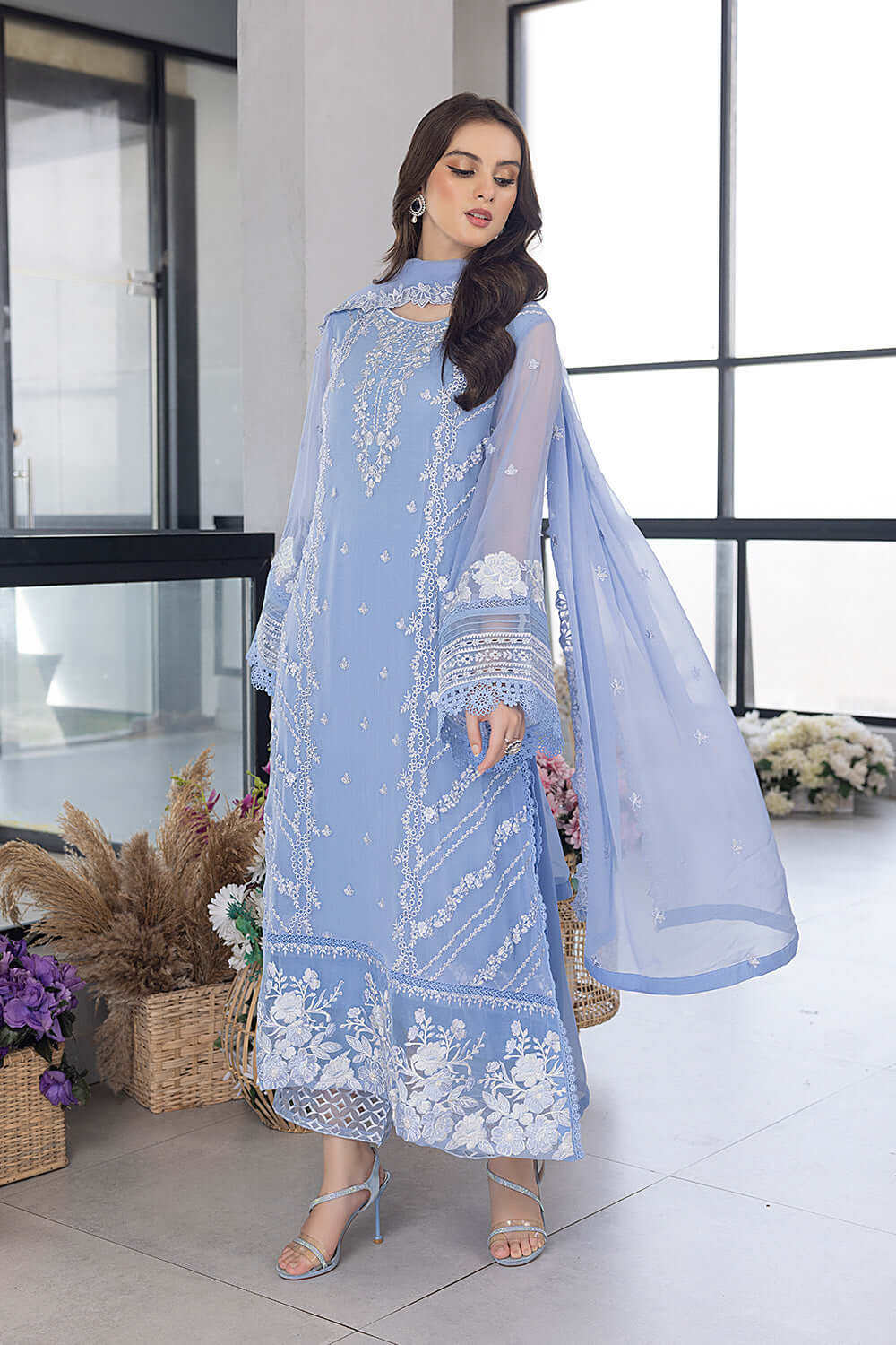 Ensembles By Azure Embroidered Chiffon Suits Unstitched 3 Piece AZU25 Fairy Glow - Image 3