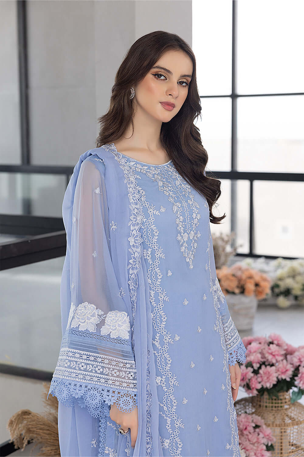 Ensembles By Azure Embroidered Chiffon Suits Unstitched 3 Piece AZU25 Fairy Glow - Image 4