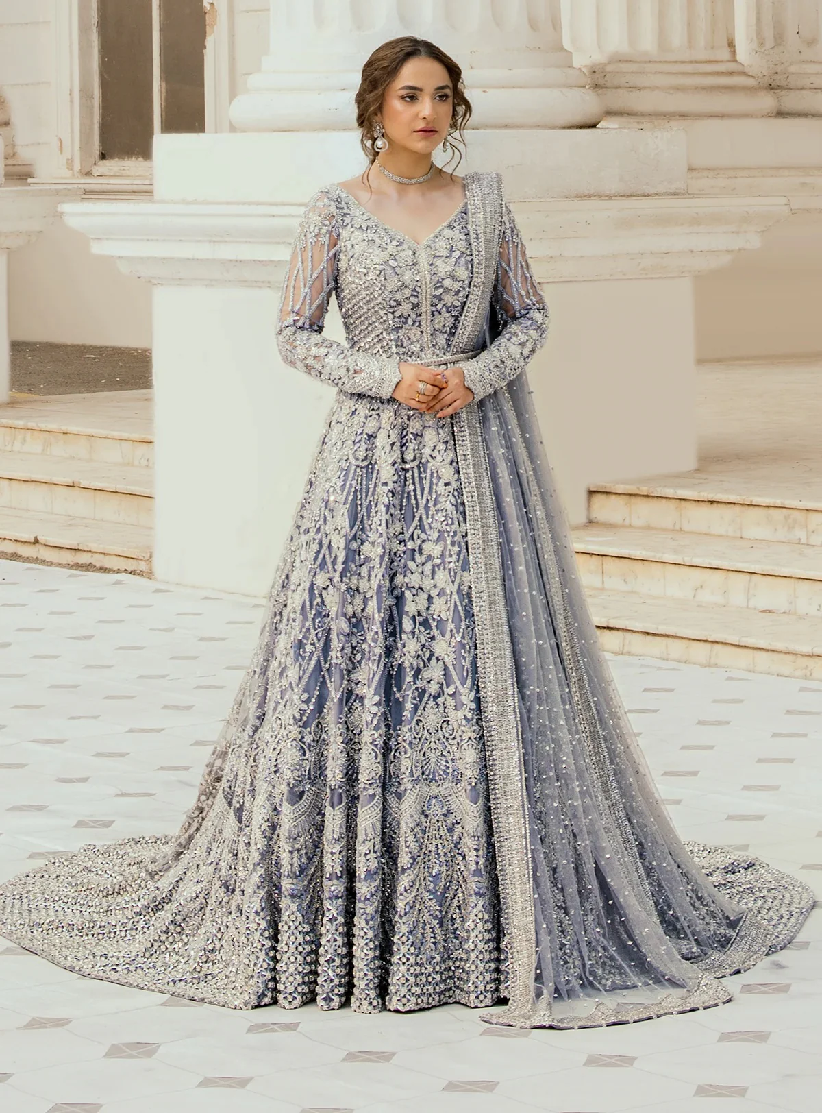Erum Khan Luxurious Net Embroidered Unstitched 3 Piece Moonlit Majesty - Image 4