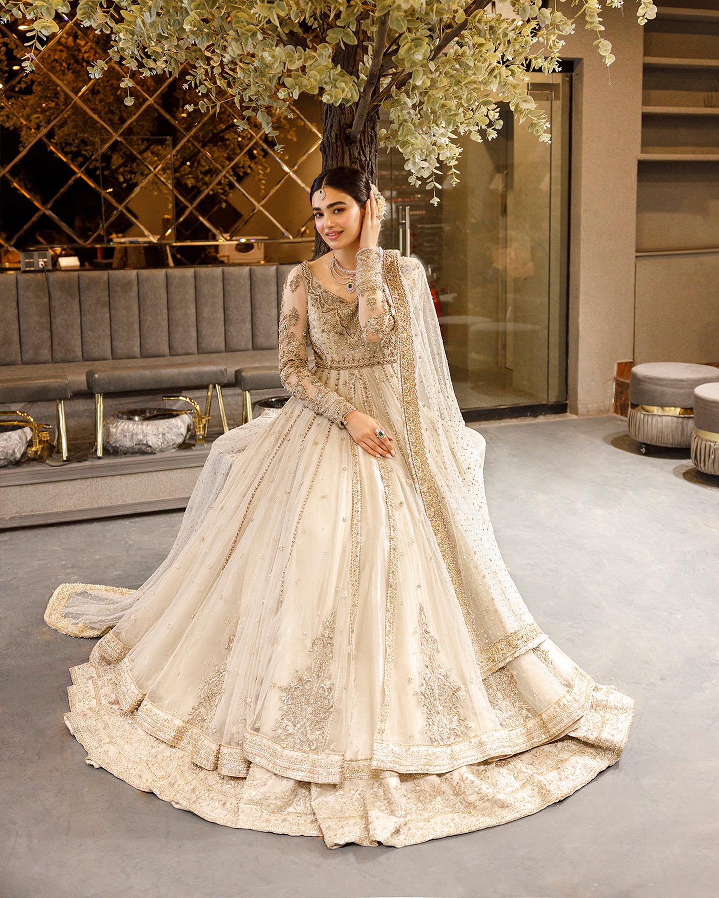 Faiza Saqlain Golden White Organza Bridal Wedding Edition Unstitched ANAMTA - Image 6