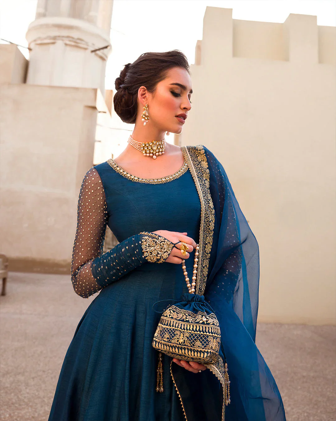 Faiza Saqlain Noor-e-Chashm Wedding Formals Chiffon Embroidered 3 Pieces Unstitched -Risma - Image 5