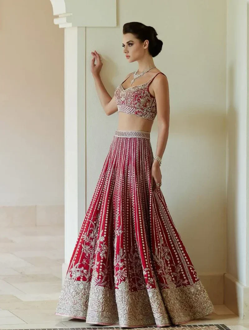 Faraz Manan Wedding Festive Luxury Organza Hand Emblishment Collection Ultimate Red - Image 2