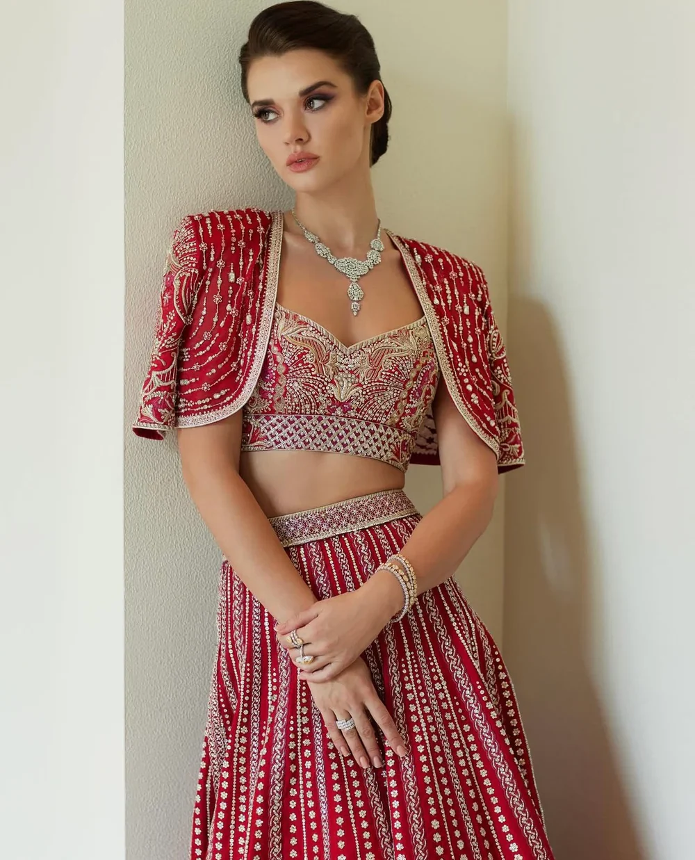 Faraz Manan Wedding Festive Luxury Organza Hand Emblishment Collection Ultimate Red - Image 3