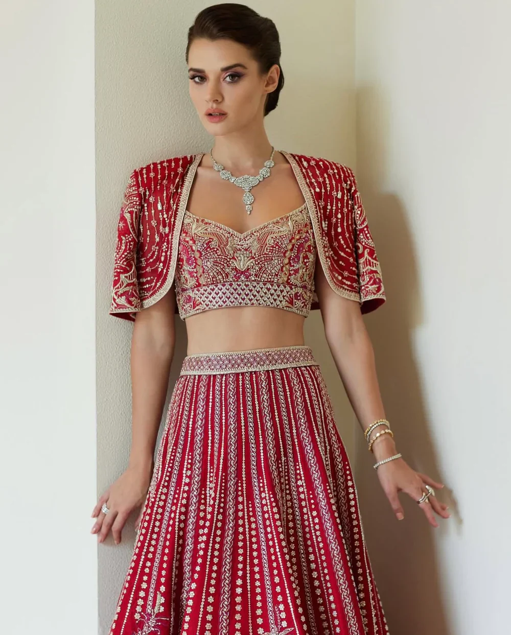 Faraz Manan Wedding Festive Luxury Organza Hand Emblishment Collection Ultimate Red - Image 4